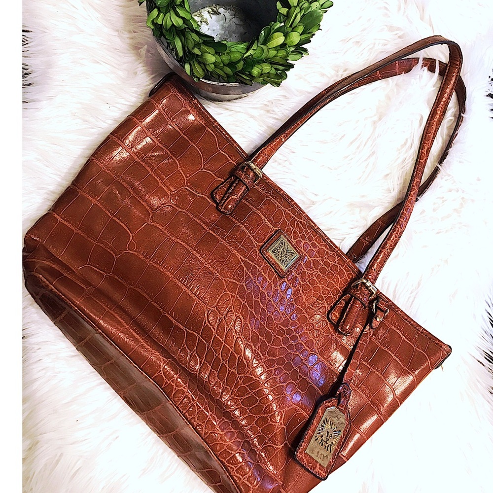 Anne Klein Faux Crocodile Leather Brown Purse